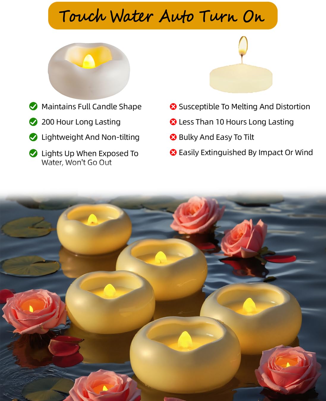 Battery Operated Floating Pool Candles For Wedding Dadatutu 12Pcs