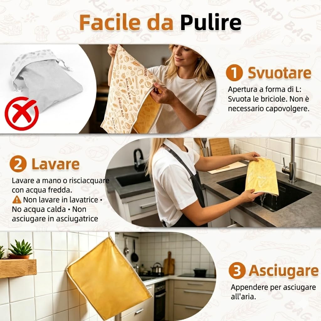 AHJ Confezione da 2 Sacchetti per Pane in Cera d'Api 43x33cm, Borsa Porta Pane Riutilizzabile in Cotone e Lino con Cerniera a L per Sourdough Fatto in Casa, Baguette e Pane Artigianale Lavabile