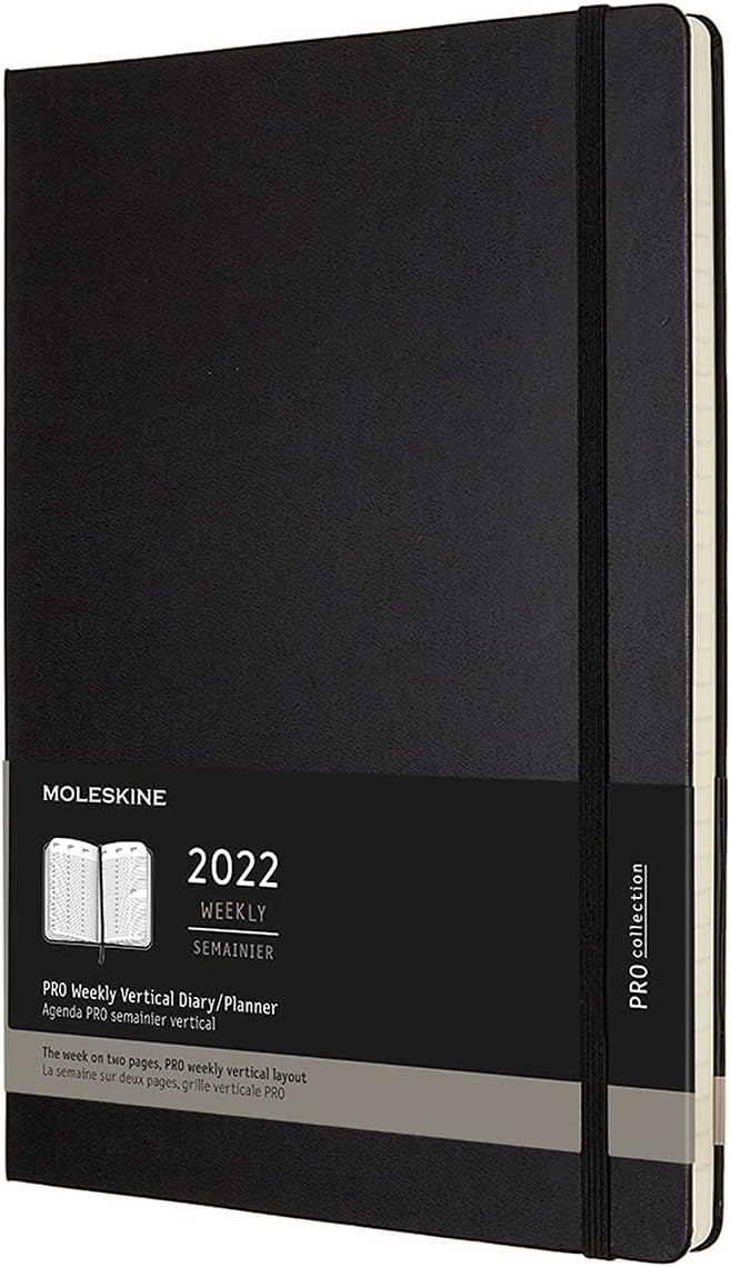 Moleskine PRO 12 Month 2022 Weekly Vertical Planner, Hard Cover, A4 (8.25" x 11.75"), Black