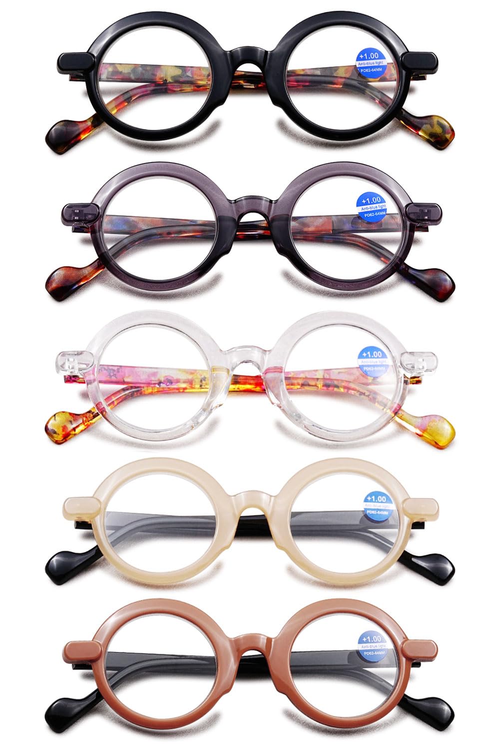 VEVESMUNDO Blaulichtfilter Lesebrille Rund Retro Vintage Design Kunststoff Nerdbrille Anti Blaulicht Brillen für Damen Herren