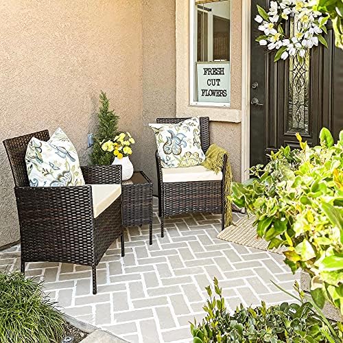 SONGMICS Garden Furniture Sets, Polyrattan Outdoor Patio Furniture, Conservatory PE Wicker Furniture, for Patio Balcony Backyard, Brown and Beige GGF001BR1