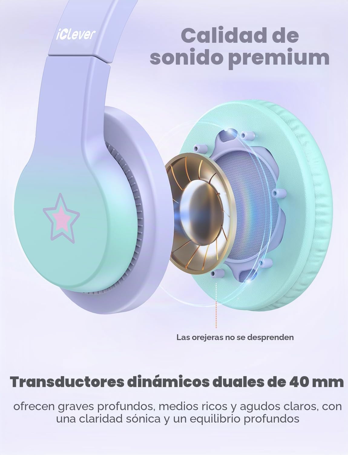 iClever HS19S - Auriculares con Cable Plegable para niños con micrófono, limitador de Volumen 85/94 dB - Shareport - Auriculares estéreo para niños y niñas, Auriculares con Cable con Enchufe