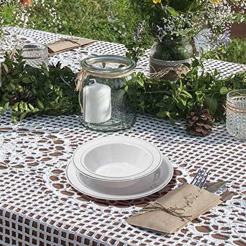 Oasis Creations Silver Rimmed White Bowls - 12 Ounce - 50 Count - Hard Plastic - Disposable Or Reusable thumb #1