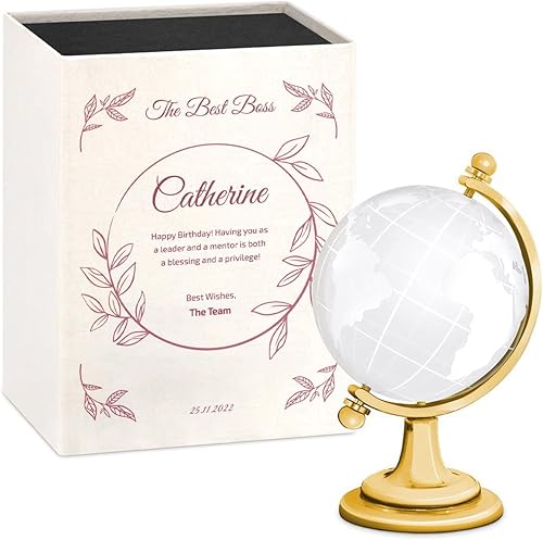 Maverton Globo de cristal para mujer - Decoración para ella - Mapa del mundo cortado con láser - Elegante caja con sobreimpresión - Para viajero -