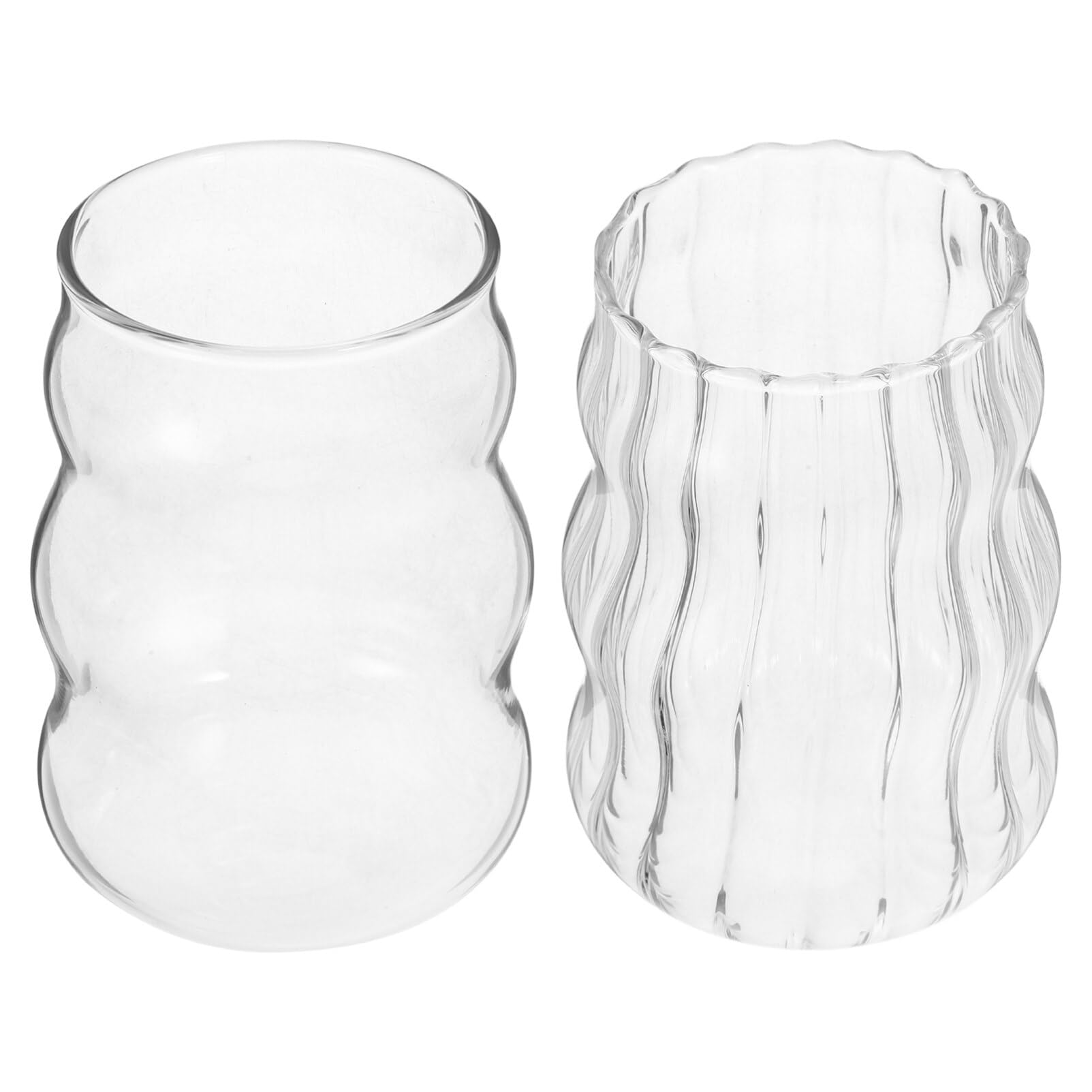 HOLIDYOYO Ribbed Glass Cups, 2pcs Glass Coffee Cup Clear Milk Mug Ripple Cocktail Glasses Water Drinking Cup Tea Glassware for Cappuccino Latte Juice Hot Beverages