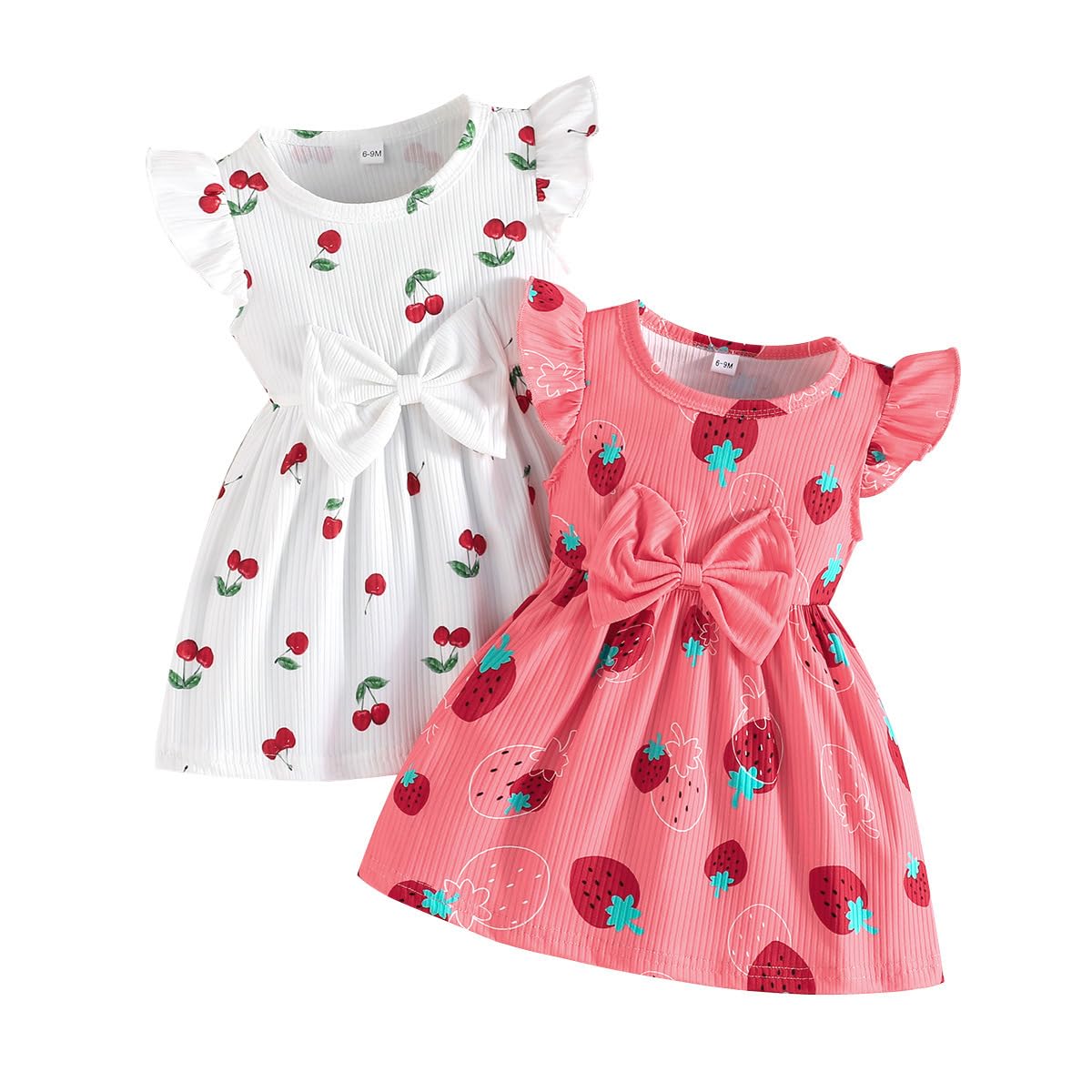 Vestido Verano Para Niña con Estampado de Mariposas Lazo Volantes sin Mangas Bonito Vestido de Lunares Para Niña — view 9