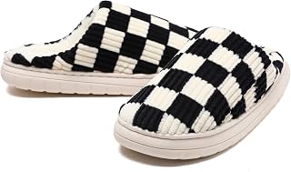 Slippers Women Men, Fluffy Ladies Plush Memory Foam Slippers Check Non-Slip Soles for Bedroom Winter Indoor Outdoor Slippers with Fur Lining