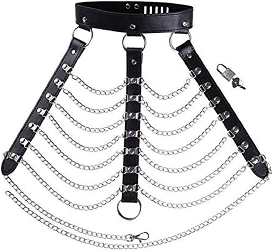 XinxinyuWomen's Faux Leather Harness Punk Gothic Metal Chain Tassel Body Caged Lock Clothing Accessories