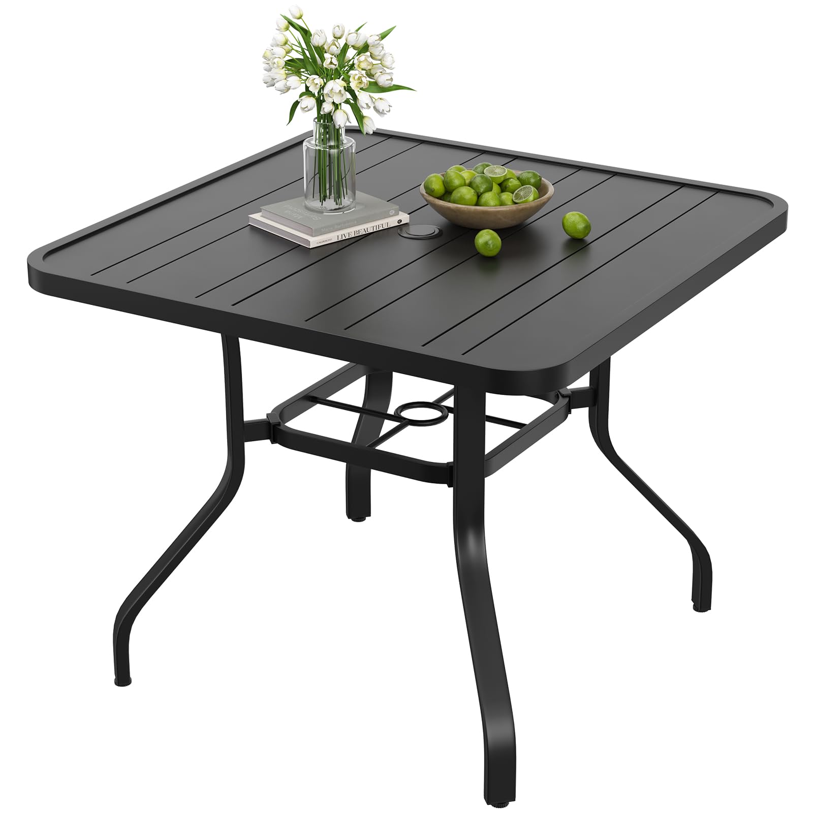 Soohow Patio Dining Table 35"x35", Square Outdoor Dining Table with 1.57" Umbrella Hole, Metal Outdoor Furniture for Patio, Graden, Backyard and