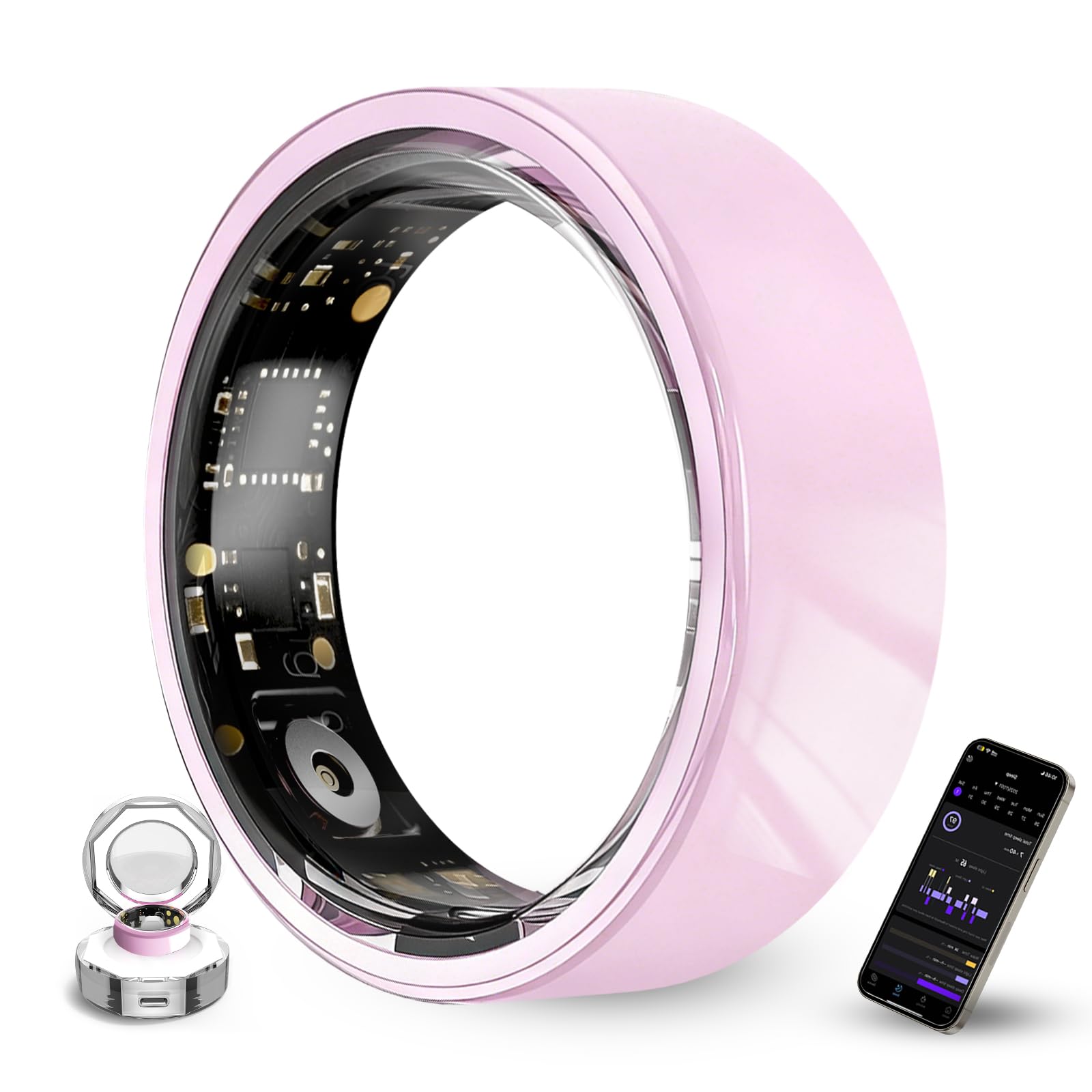 Govllfoz Ceramic Ring,Smart Ring for Women, Auto Exercise Recognition,Gesture Control,Fitness Tracker with Heart Rate Monitor,Sleep Tracking, Step Counter, for iOS & Android (#7)