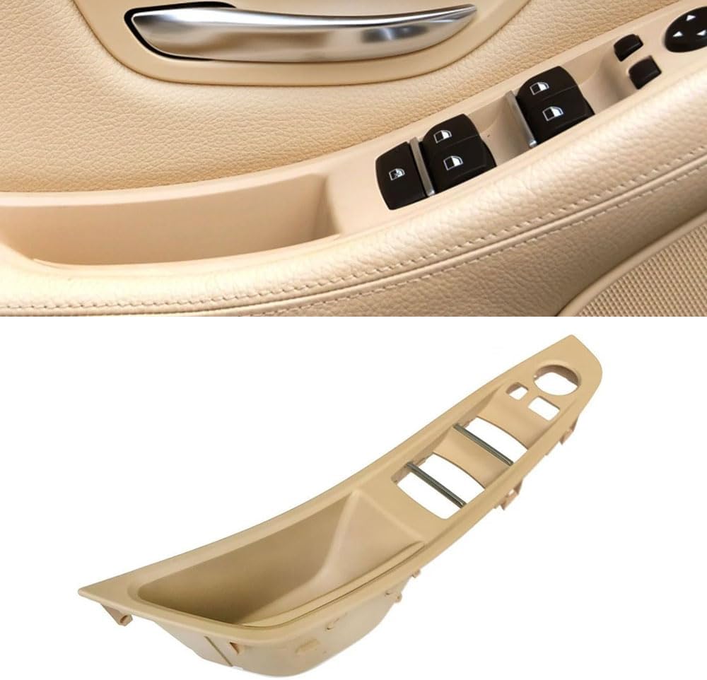 Driver Door Handle Window Lift Switch Cover, Front Left Armrest Door Pull Handle Panel Trim Replacement for BMW 5 Series F10 F11 520i 523i 525i 528i 535i 2010-2017 (Beige)