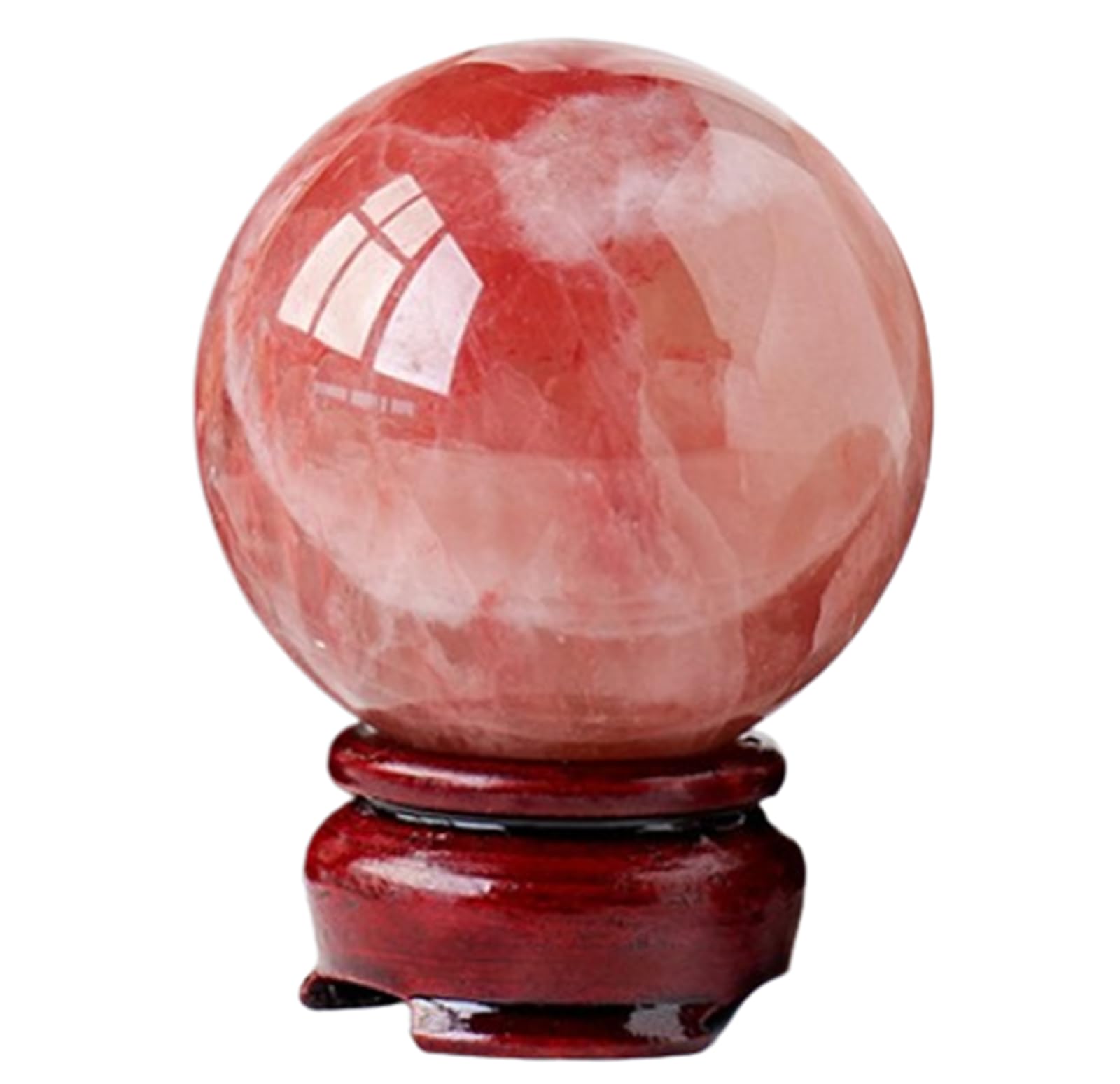 FOPURE Red Calcite Crystal Ball with Stand,Real Quartz Sphere for Decoration, Polished Divination Stone for Feng Shui Home Office,4~5cm