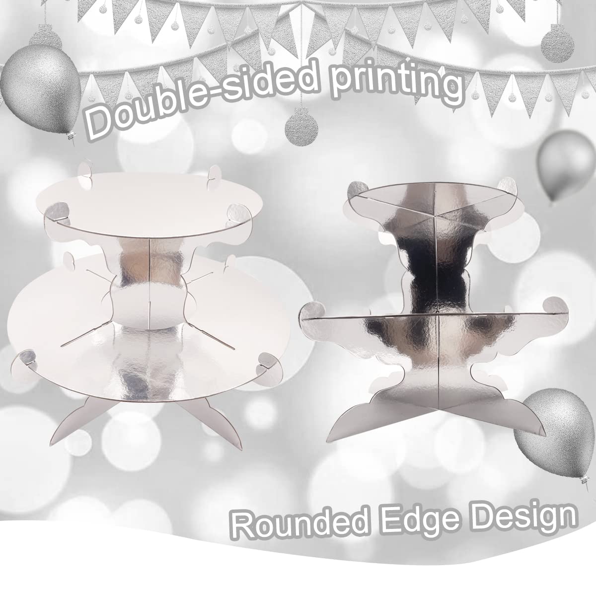 4 Espositori Per Cupcake 3 Piani In Cartone Con Bordo In Pizzo - Ideali Per Matrimoni E Feste (16 Cupcake)
