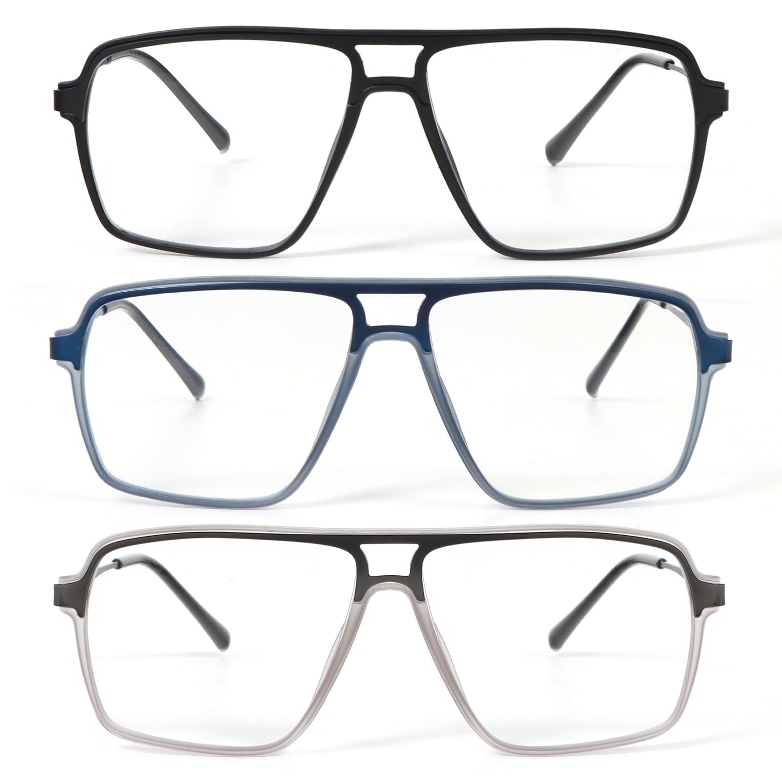 MMOWW 3 Pack Lesebrillen Herren und Damen Stylische Quadratische Federscharnier Anti Blendung Computer Leser