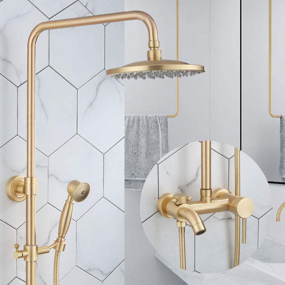 ASerZenith Bathroom Shower Faucet Rain Shower Faucet Bathtub Mixer Tap with Hand Shower Bath Shower Water Mixer Brushed Gold Shower taps