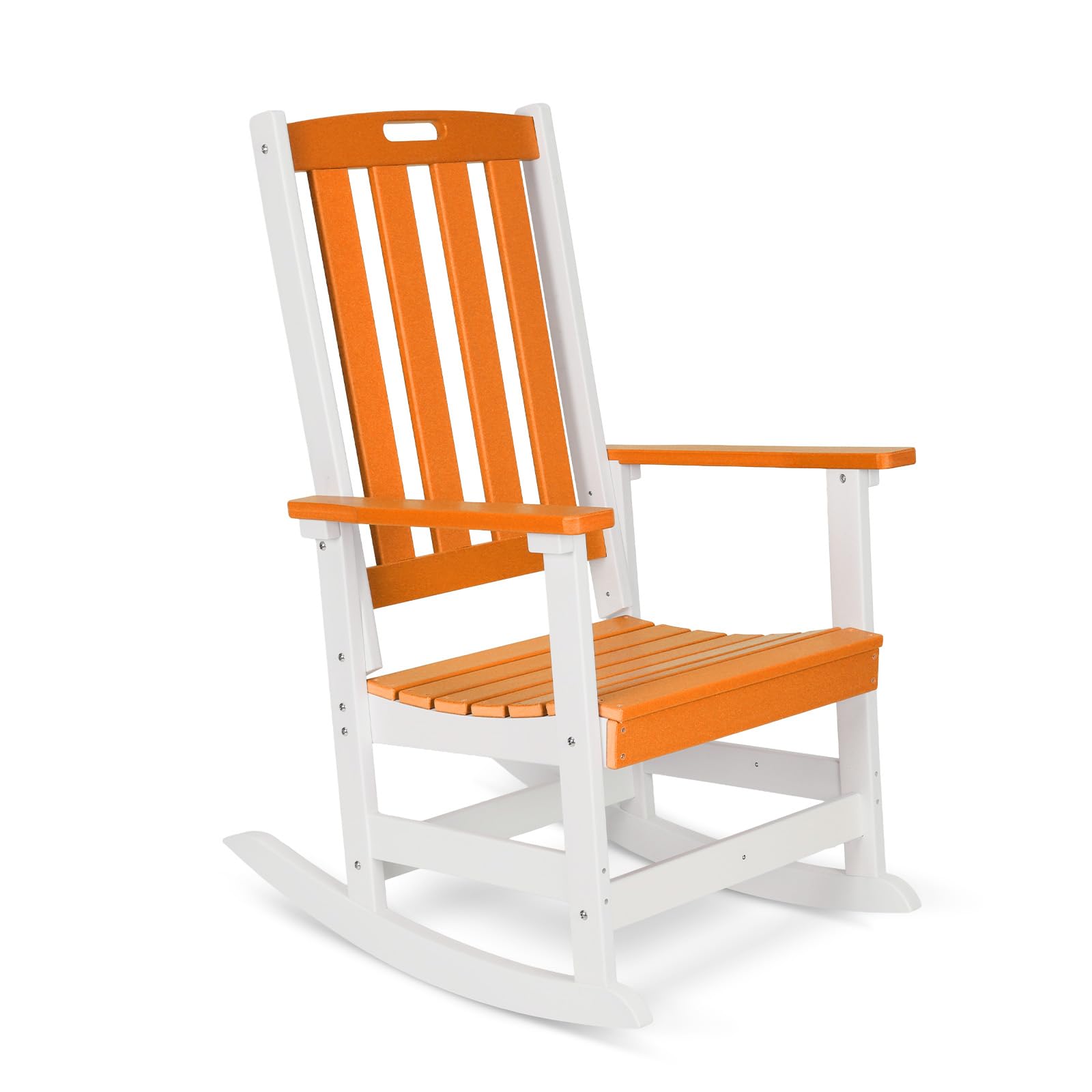 COWVIE Outdoor Rocking Chair, Ergonomic HDPE Rockers with All-Weather Design for Patio or Porch, Orange and White