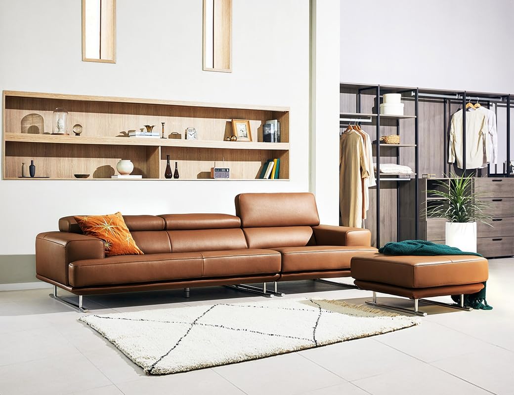 Fabrique Auril 5 Seater with Puffy Diligent Leatherette Brown Sofa Set with Moveable Headrest | Modern Furniture for Home Office & Living Room | Lightweight Design & Stainless Steel Legs-image-28