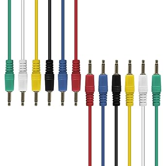 AxcessAbles 3.5mm TS Patch Cables | 1/8 Inch TS Aux Cable Pack 1ft, 6 Pack | Eurorack Synthesizer Audio Cables | Multicolor Unbalanced Patch Cables