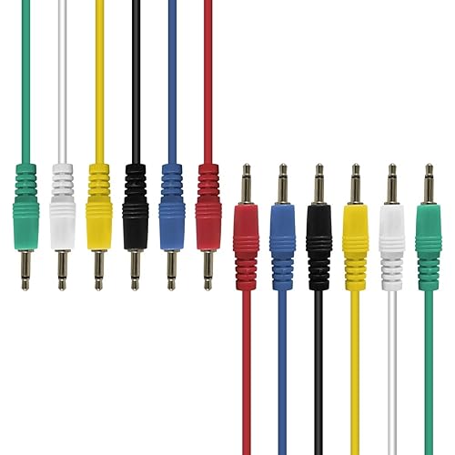 AxcessAbles 3.5mm TS Patch Cables | 1/8 Inch TS Aux Cable Pack (1ft, 6 Pack) | Eurorack Synthesizer Audio Cables | Multicolor Unbalanced Patch Cables