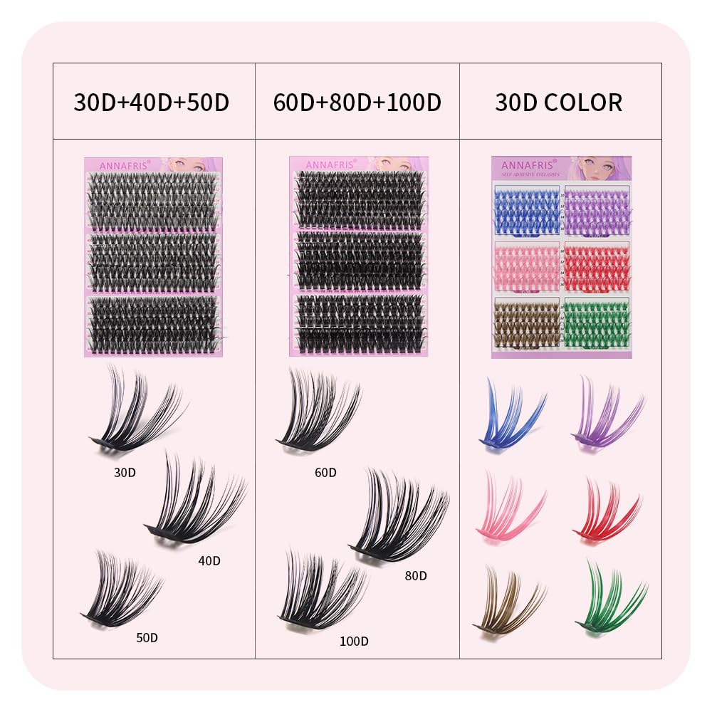 Ciglia Finte Ciuffetti Kit 60D+80D+100D Ciglia Finte Naturali D Curl 10-18mm DIY Extension Ciglia Fai da te Cluster Lashes(60D+80D+100D)