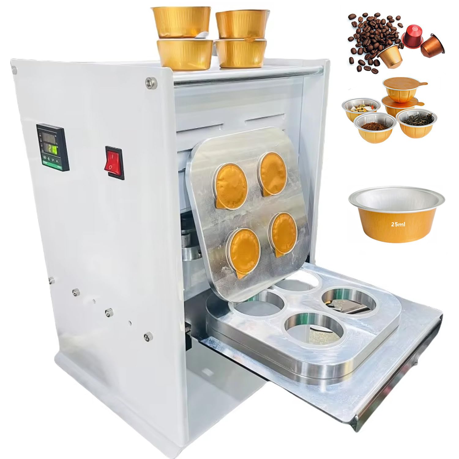 HADECOLL Manual Electric Cup Sealer for Coffee Pods and PP Cups, Aluminum Foil Sealing Machine with LCD Display for Tea, Sauce, Powder Packaging,25ML