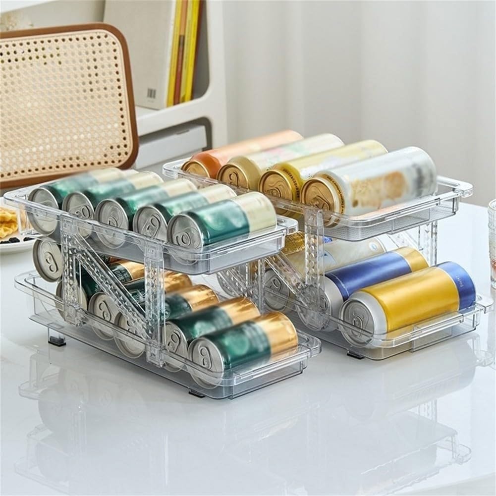 Dispensador de latas rodantes for nevera, organización de despensa de almacenamiento de latas de refrescos en la encimera, for armario de cocina y nevera, 2 uds.