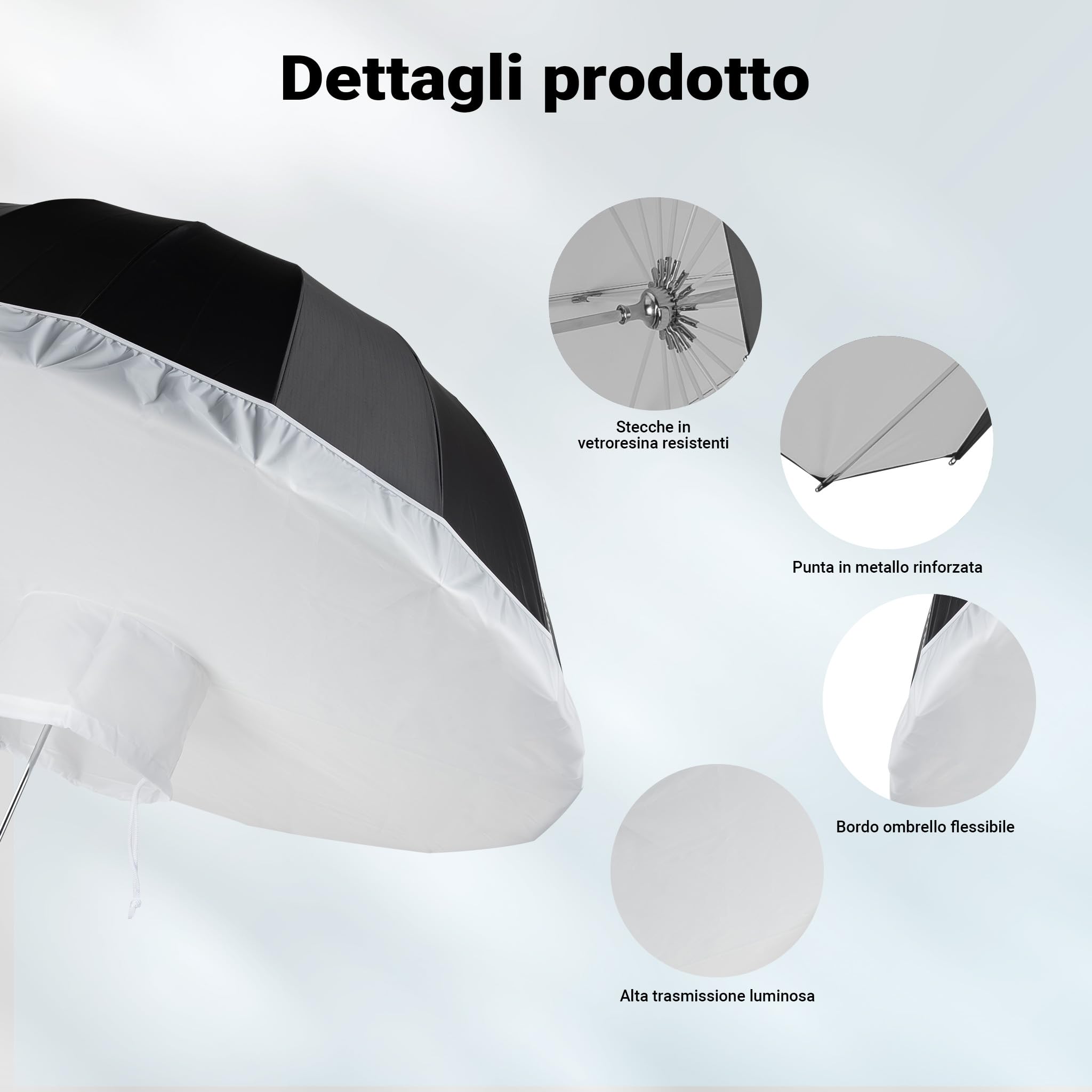 Walimex pro Ombrello fotografico parabolico nero/bianco Ø 105 cm + diffusore – Set di modellatori di luce per fotografia e videografia
