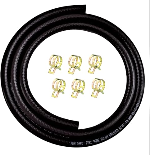 Juego de líneas de combustible trenzadas de nailon NBR de 516 pulgadas y 0.315 in ID NBR, 5 pies + 6 abrazaderas de manguera de 12 pulgada de
