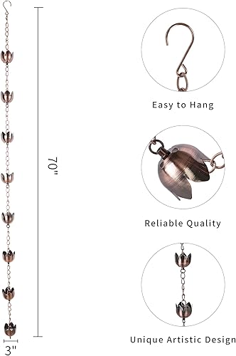Miniatura 2 de Topadorn Cadena de lluvia decorativa de 6 pies, cadena colector de lluvia de metal de 70 pulgadas para aleros de casa, jardín y hogar, cadenas de