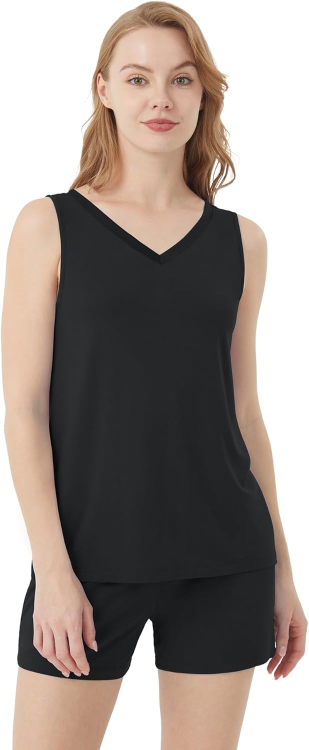 WiWi Viscose from Bamboo Pajamas for Women Tank Top and Shorts Pajama Set Soft Sleepwear S-XXL