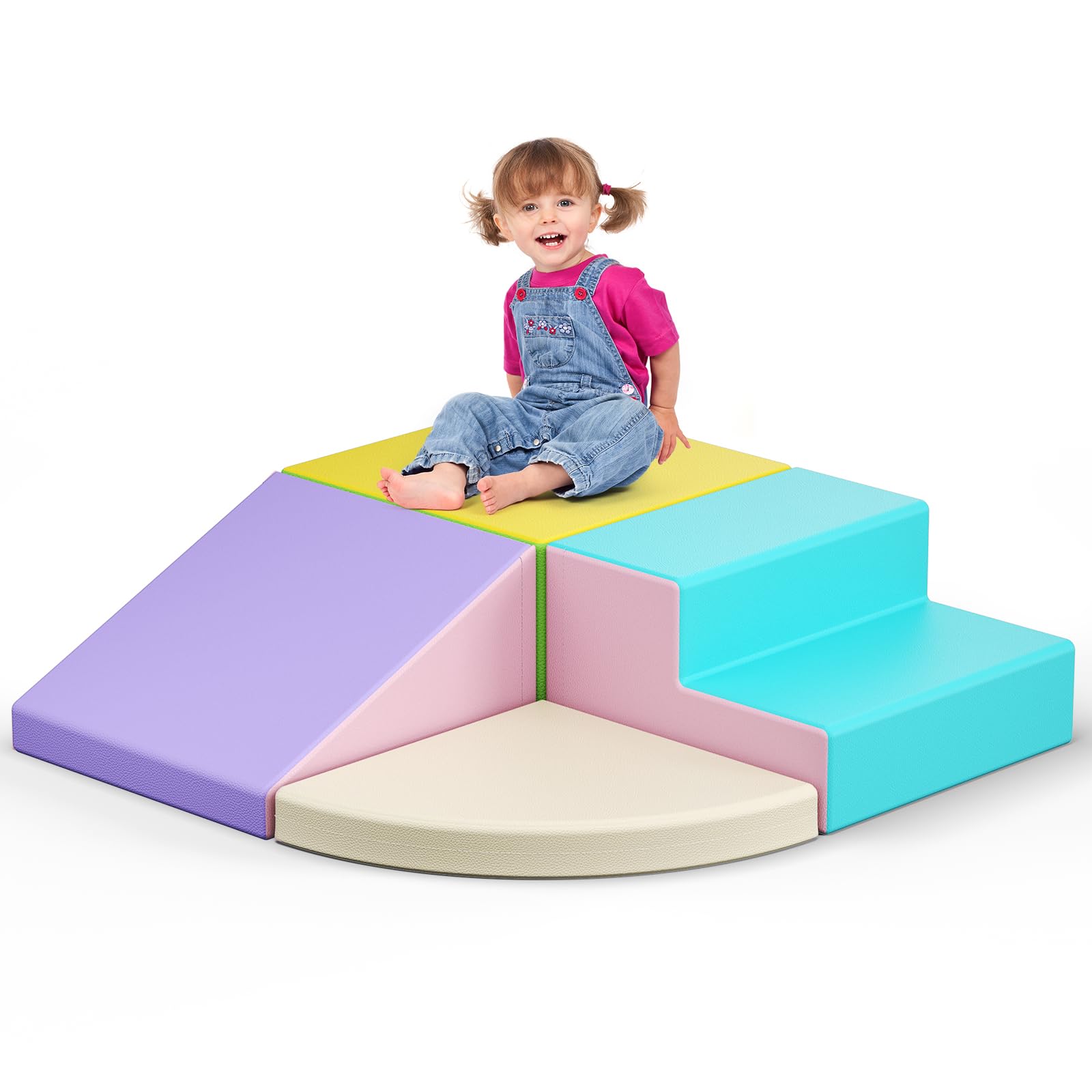 Bloques de construcción de Espuma XXL para niños, Bloques de Espuma para Escalar con Funda de Cuero, Juego Suave para Escalar para niños pequeños de 1 a 3 años (Macaron-4pcs)
