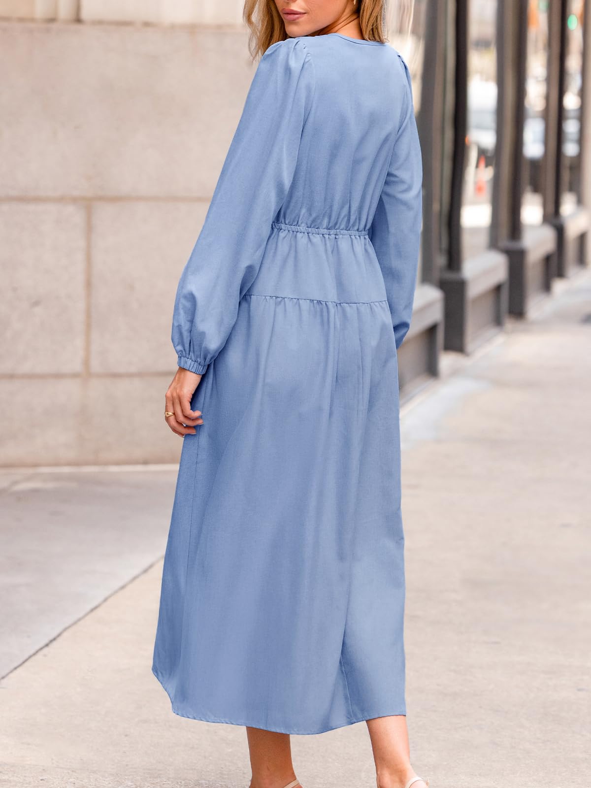 CUPSHE Abito da donna autunnale per matrimoni, con scollo a V, maniche lunghe, con coulisse, increspato, casual, fluido, elegante, per feste