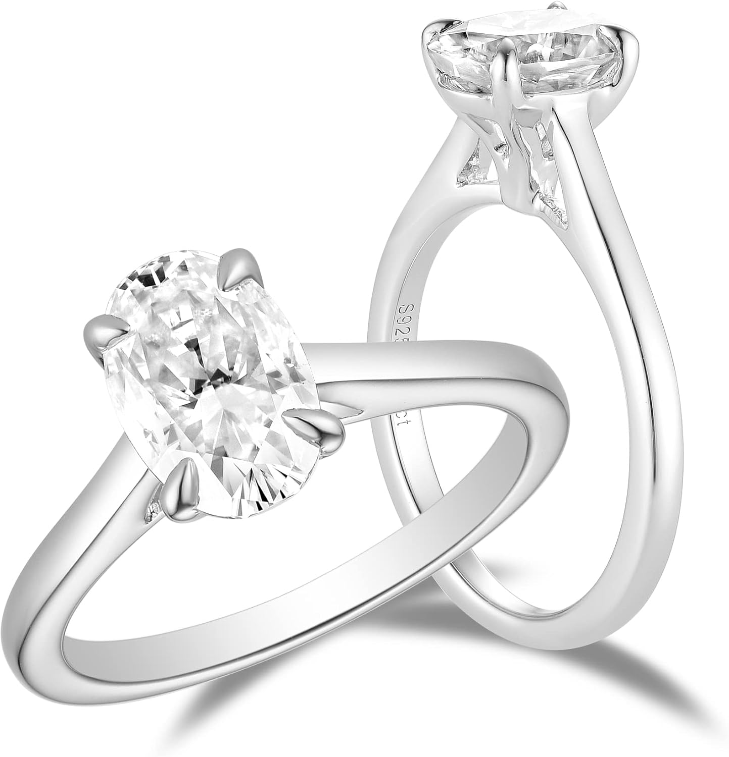 DovEggs Solitaire Engagement Rings for Women 2 carat 6x9mm F-G-H Color Oval Crushed Ice Cut Moissanite Lab Created Diamond Wedding Ring Sterling Silver with 18K White Gold Plated