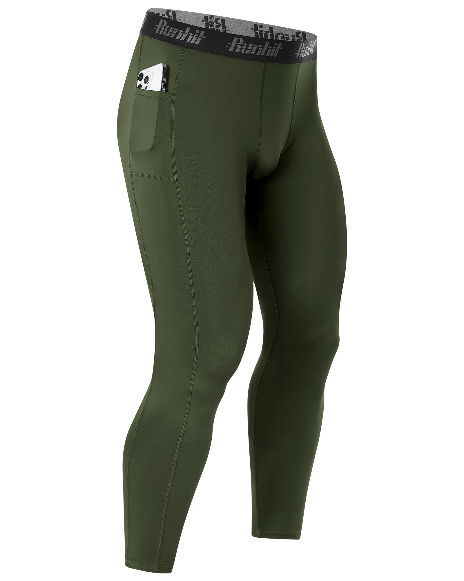 Runhit 1/3er Pack Kompressionshose Herren Lange mit Taschen, Tights Sport Leggings Schnelltrocknende Trainingshose Sporthose Laufhose Atmungsaktiv Funktionsunterhose für Fitness Joggen Training Gym