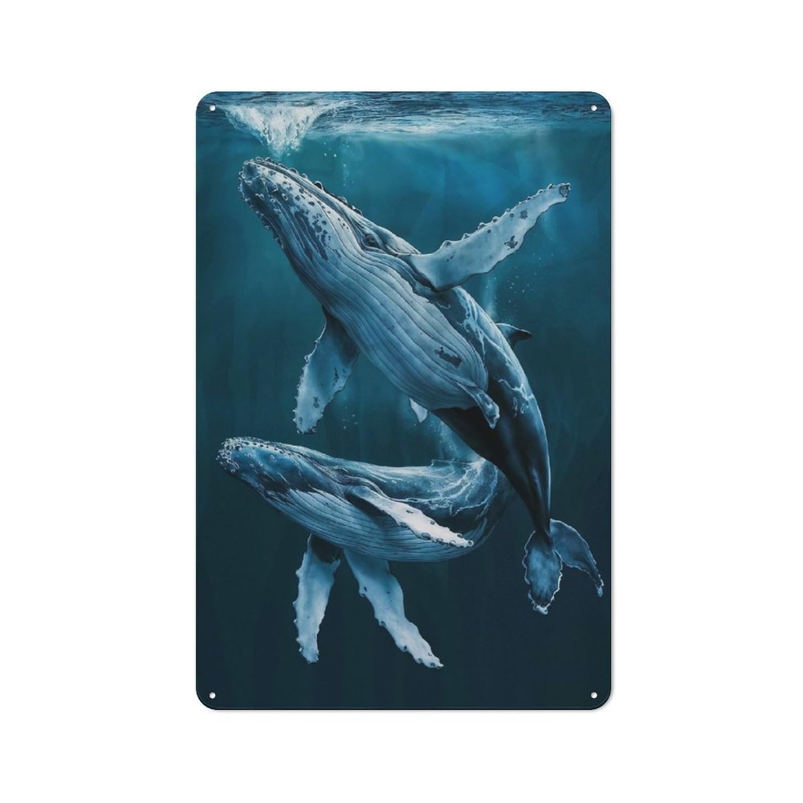 Junmoney Humpback Whales Decorative Tin Sign 30X20cm, Old Fashioned Old Style Wall Plaque For Lounge, Study, Pub Or Wall Gallery