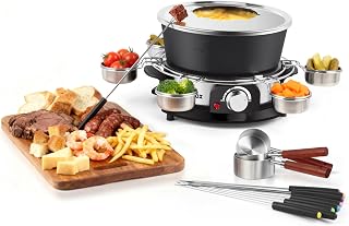 CUSIMAX 1300W 2L Electric Fondue Pot Set - Non-Stick, 8 Forks, 6 Cups, Removable Handle for Cheese Chocolate Fondue Parties