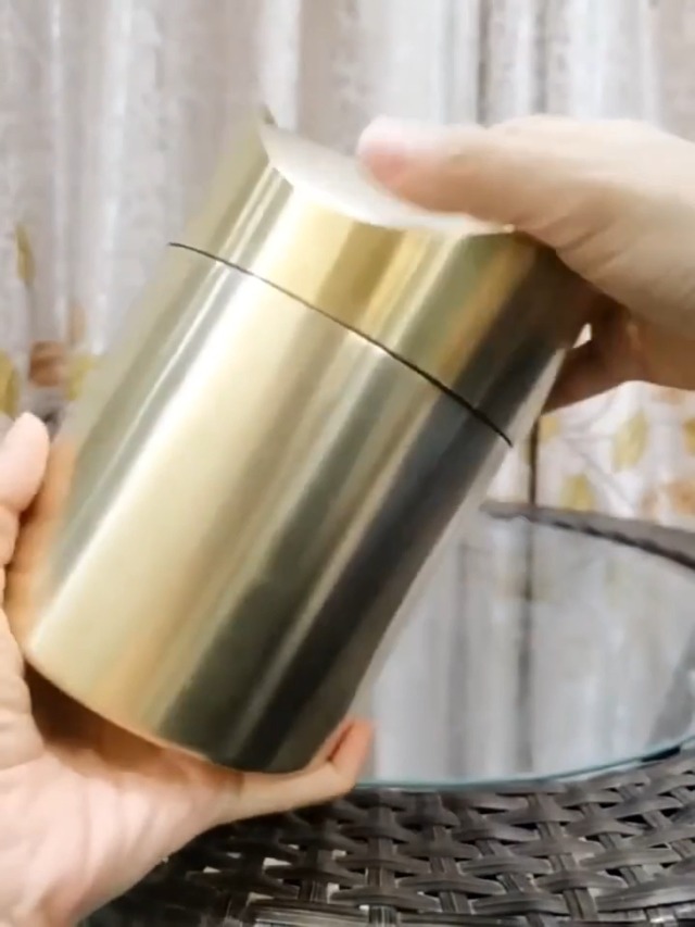 Image of Topyond Mini Trash Can, Small Metal Garbage Bin,Gold Desktop Trash Can for Office Countertop, Stylish Design, Boat Trash Can