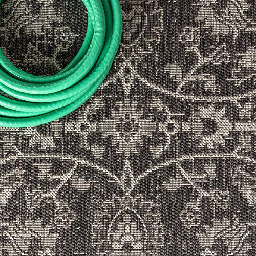 Image of JONATHAN Y Vine & Border Indoor Outdoor Round Area Rug 5 Ft Black /Gray, Palazzo Textured Weave for Backyard, Patio, Porch, Easy-Cleaning, High Traffic, Pet-Friendly, Non-Shedding (SMB103C-5R)