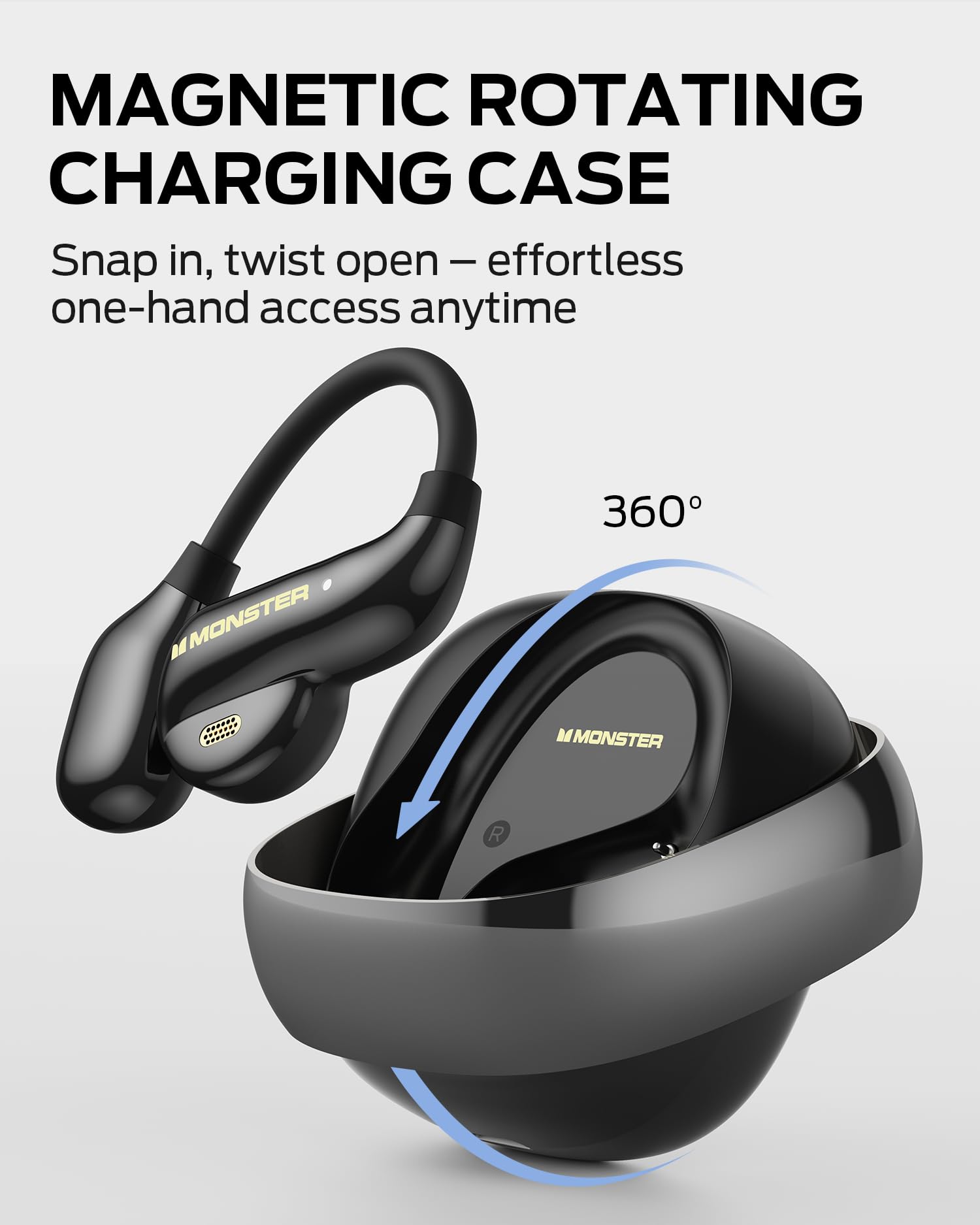 Monster Open Ear AC390 Headphones, Bluetooth 6.0 Earbuds with Stereo Sound, Wireless Headphones 24H Playtime, IPX5 Waterproof, Rotating Charging Case with Lanyard, Ultra-Light Open Ear Earbuds - 5