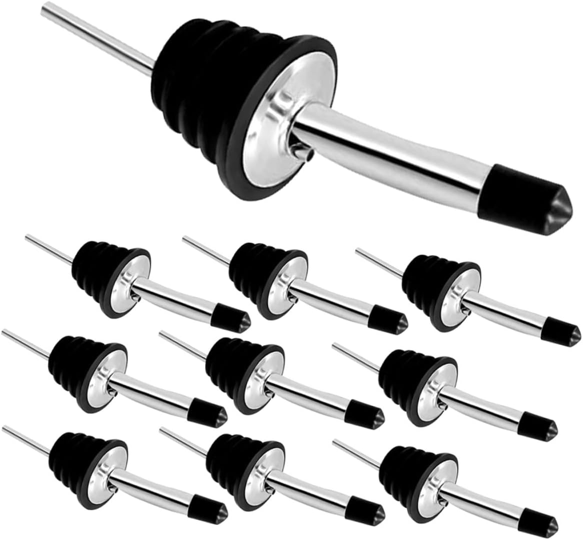 10pcs Stainless Steel Wine Pourer Spouts with Dust Caps Oil Bottle Stopper Spout Set for Olive Oil Vinegar Cocktails Home Bar Use