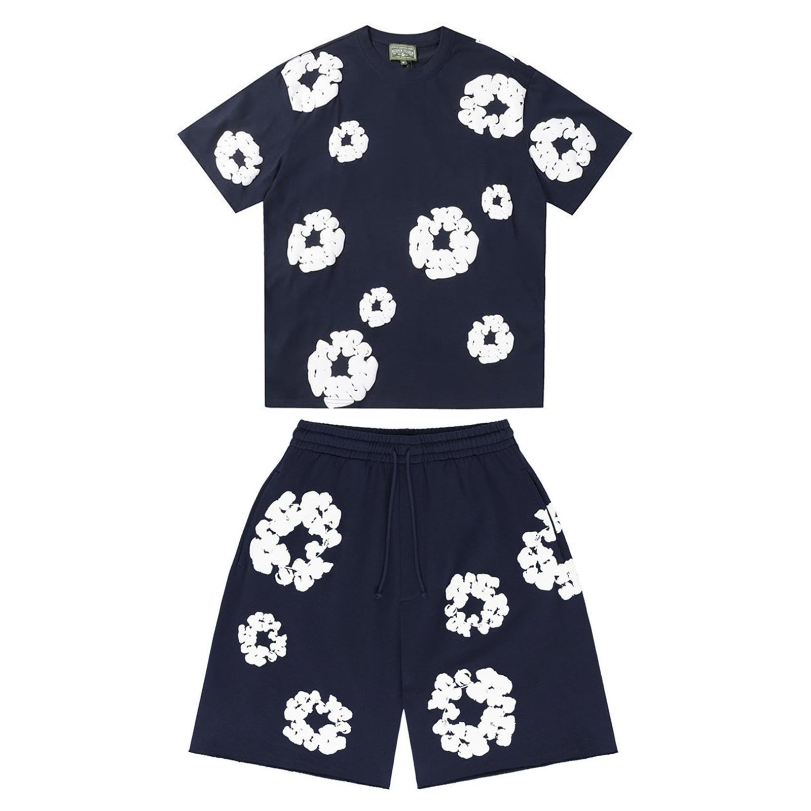 2-Piece Men's Summer DT T-Shirt and Shorts Set Short Sleeve T-Shirts and Trousers with Cotton Wreath D T Print Jersey Jogging Suit Y2K Hip Hop Foam Print Tracksuit Loungewear Shorts Tracksuit
