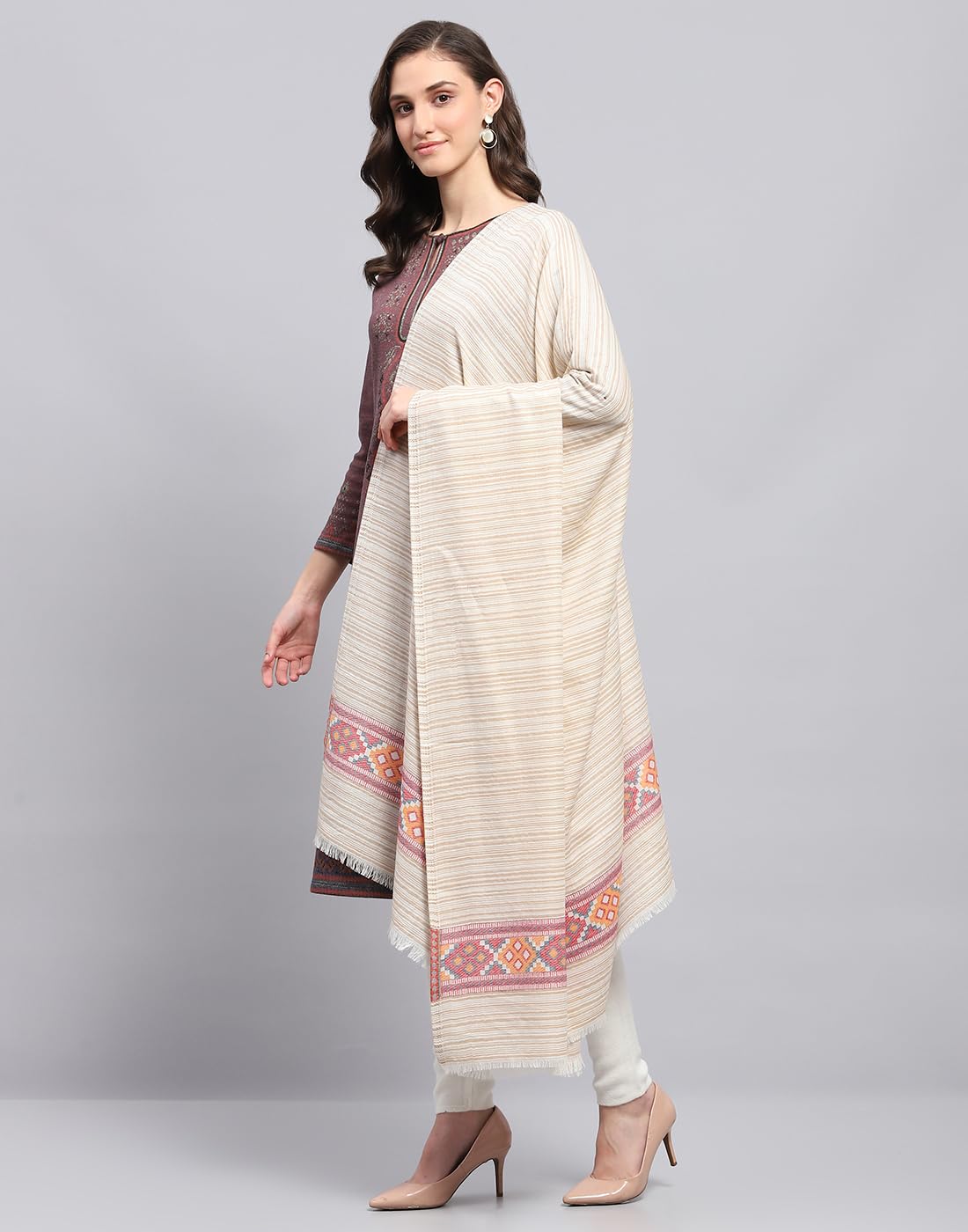 Monte Carlo Womens Self Design Beige Shawl (224SHW7098-0-40) 1