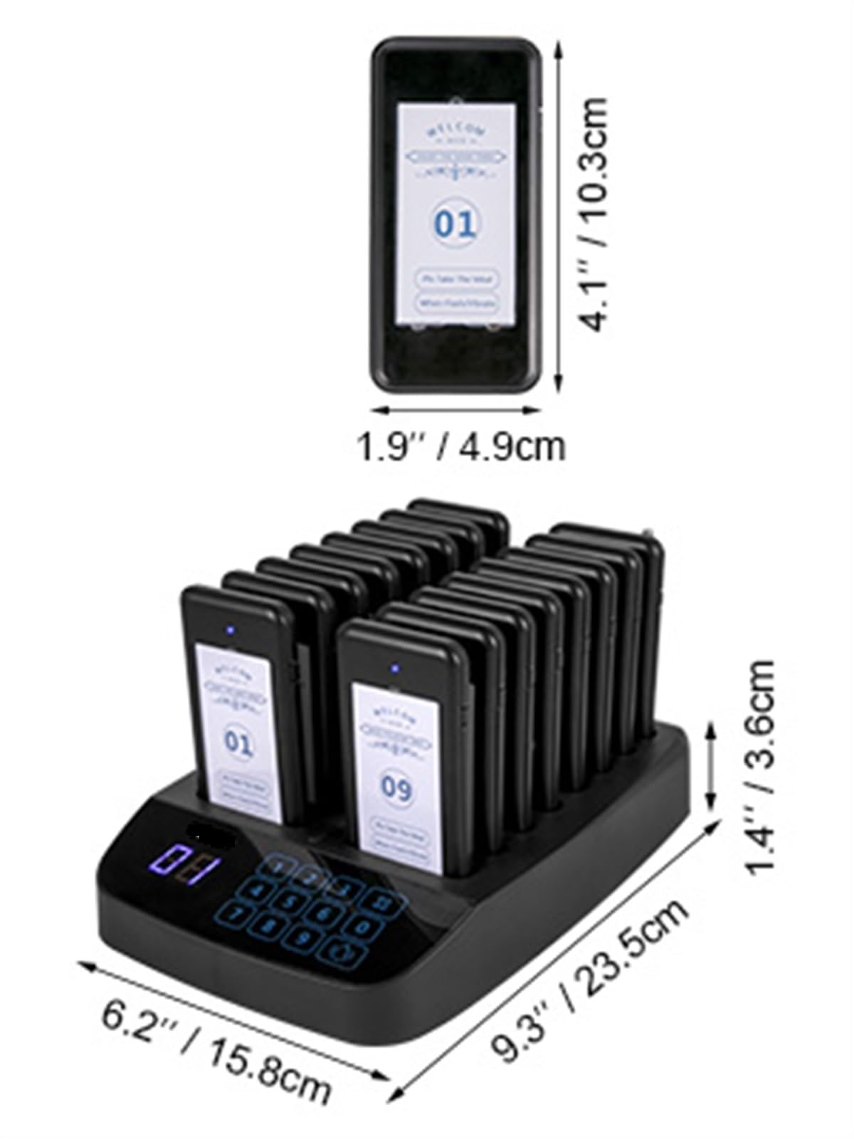 Wireless Restaurant Buzzer Pager 16 Coasters Paging Guest Calling Queuing System for Coffee Dessert Burger Shop Food Truck(Touch Screen)