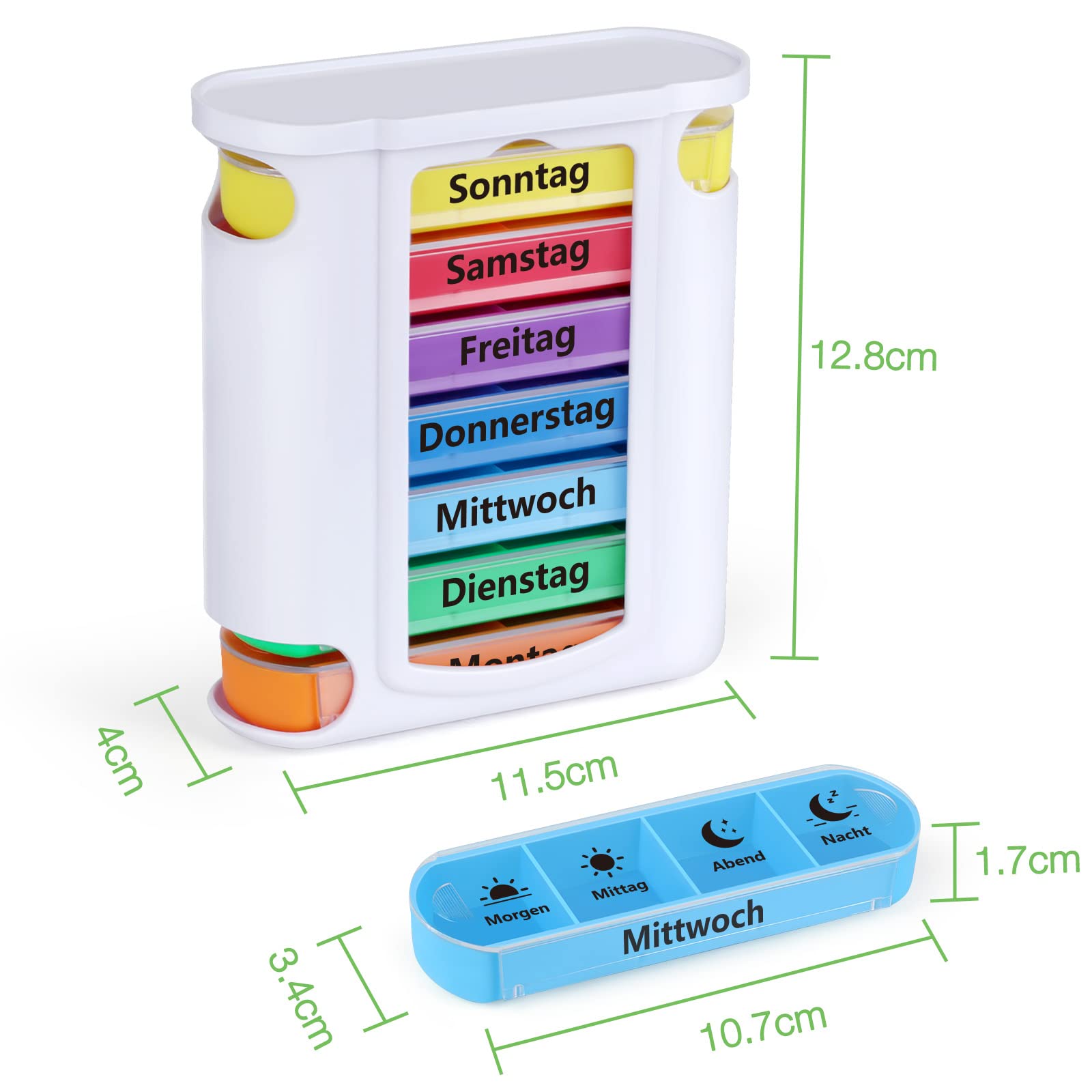 Opret Tablettenbox 7 Tage mit 4 Fächer, Wochenbox Organizer Supplement Box