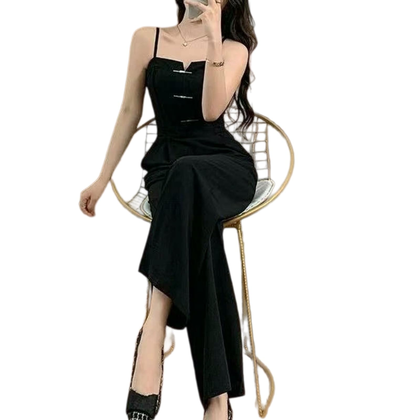 Salopette Donna Estiva,Tuta Estiva Slim A Gamba Larga con Bretelle da Donna, Pantaloni Larghi con Spalline.