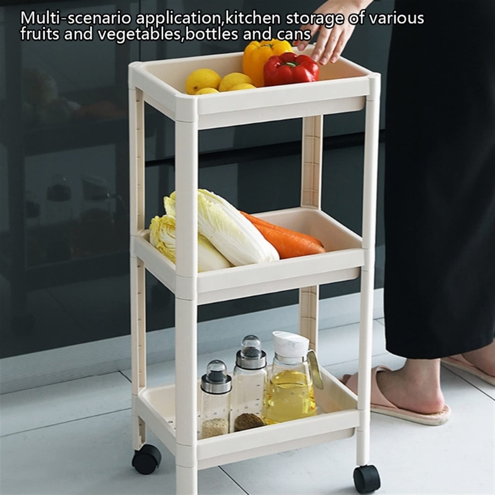 Carrito utilitario con ruedas, carrito rodante de 3 niveles para cocina, baño, dormitorio, cuenta con ganchos para almacenamiento y organización