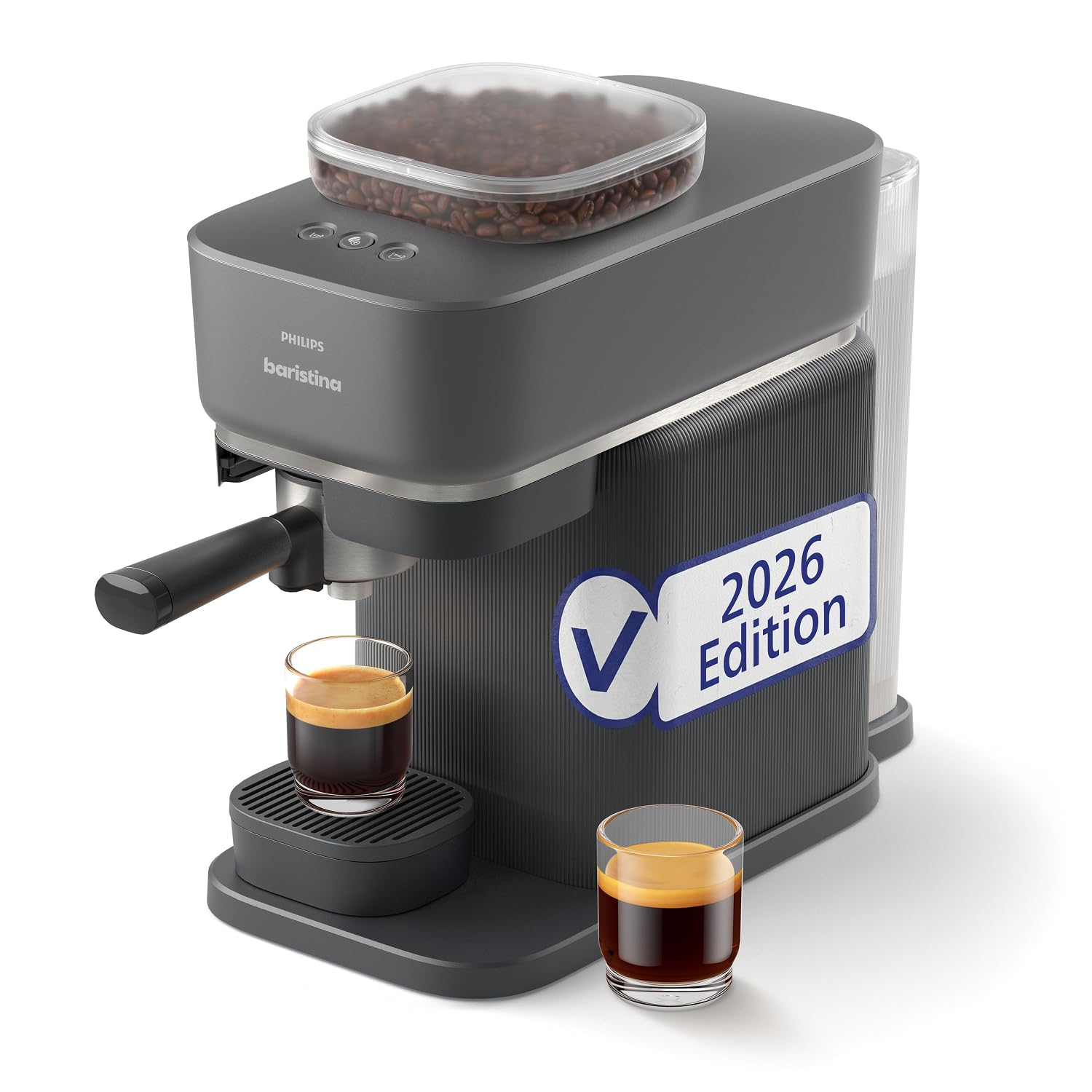 ‎Philips Baristina Macchina Espresso con macinatura, pressatura e preparazione automatica, 16 bar, per Espresso e Lungo, compatta, Nero con Portafiltro Nero, macinacaffè integrato BAR305/60