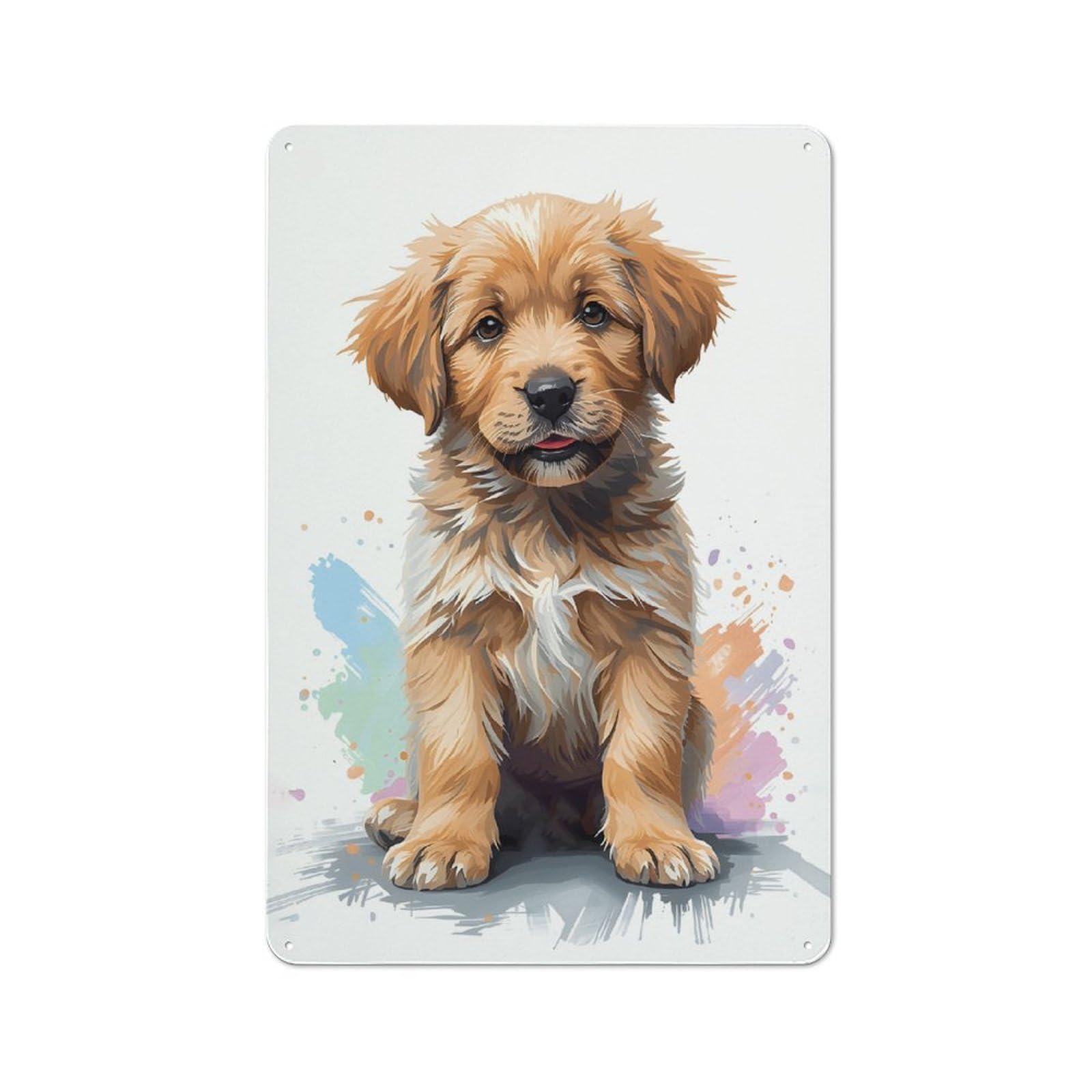Junmoney Style-22 Tin Wall Plaque 30X20cm With Cute Golden Retriever Puppy Portrait For Garage Wall, Suited To People Furnishing A Garage