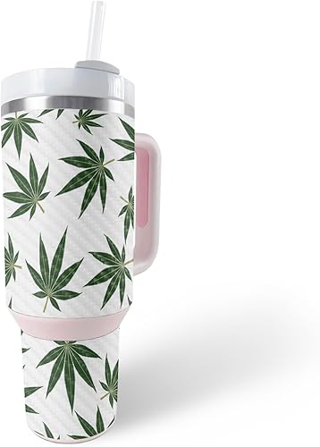 MightySkins - Skin de fibra de carbono compatible con el vaso Stanley The Quencher H2.0 FlowState de 30 onzas, hojas de maceta verdes, acabado de