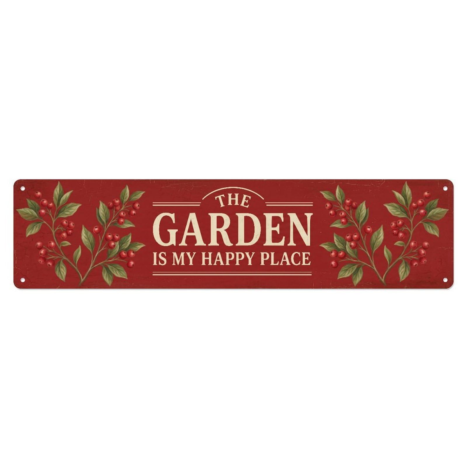 Vintage The Garden Is My Happy Place Berry Branch Metal Tin Sign
